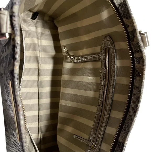 Brahmin Priscilla Satchel Natural Leighton Handbag Purse Snakeskin Turtle Taupe - Picture 5 of 9